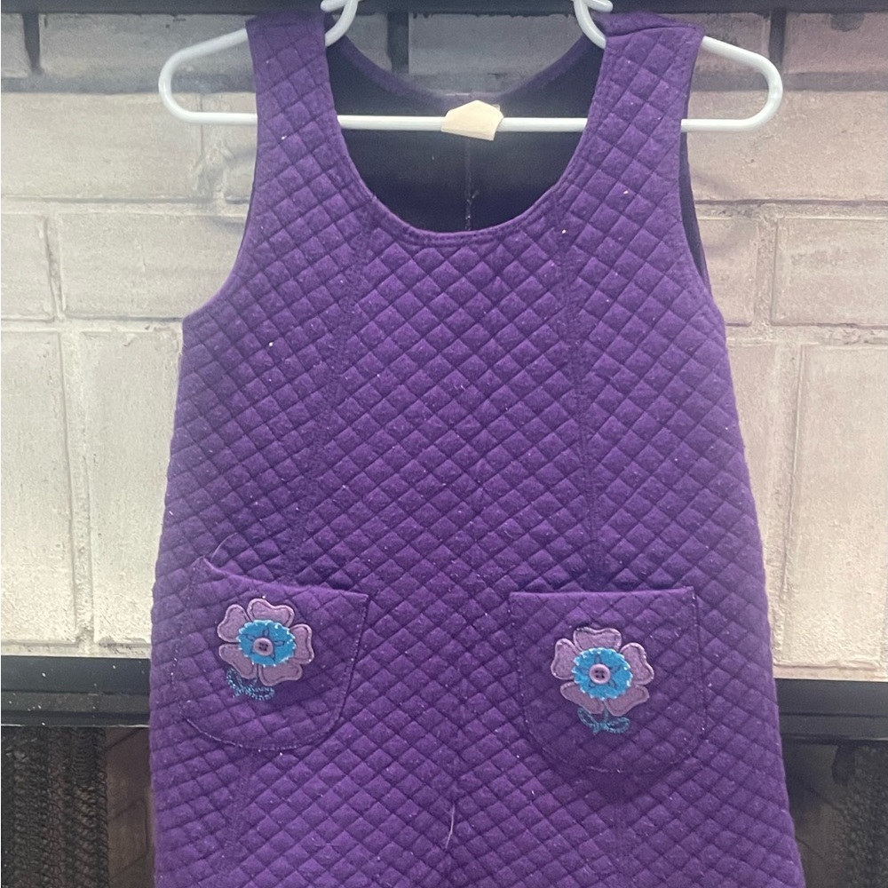 Purple Quilted Dress with Floral Pockets